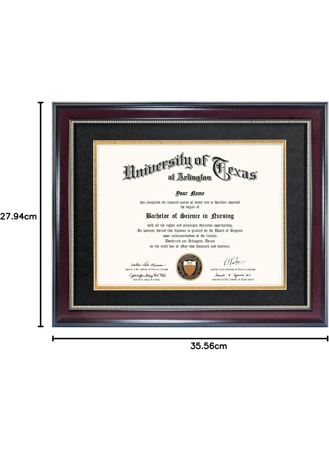 GraduationMall 8.5x11 Diploma Frame with Black over Gold Mat or Display 11x14 Document without Mat, UV Protection Acrylic, Mahogany with Gold Beads