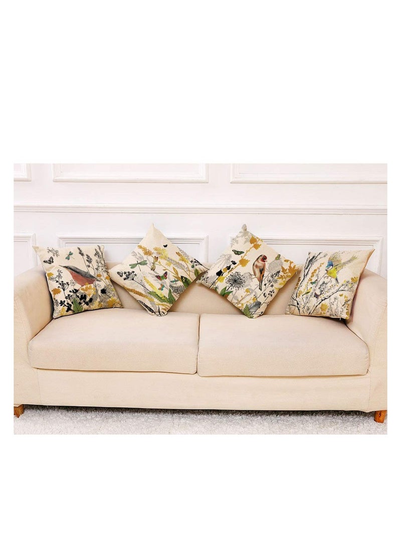 Decorative Throw Pillow Covers 18x18 inches Set of 4 Birds Butterfly and Plant Cushion Covers 45cm x 45cm Boho Linen Square Throw Pillow Cases for Living Room Sofa Couch Bed Pillowcases (Gold Black)
