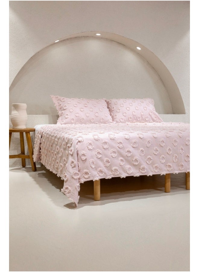 Koza Home Sitra Powder Double Tassel Bedspread 230x250 2 Pillow 50x70 5032 230 x 250