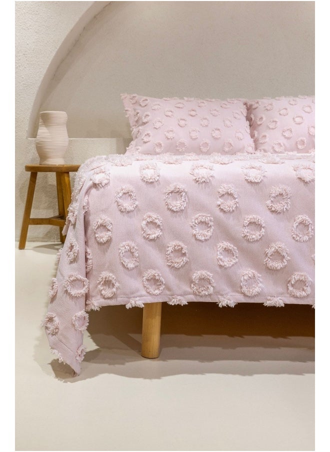 Koza Home Sitra Powder Double Tassel Bedspread 230x250 2 Pillow 50x70 5032 230 x 250