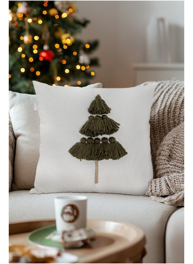 Koza Home Charm Special Tassel Stitch Pine Tree Motif Cream Cushion 45X45 35258A 45 x 45