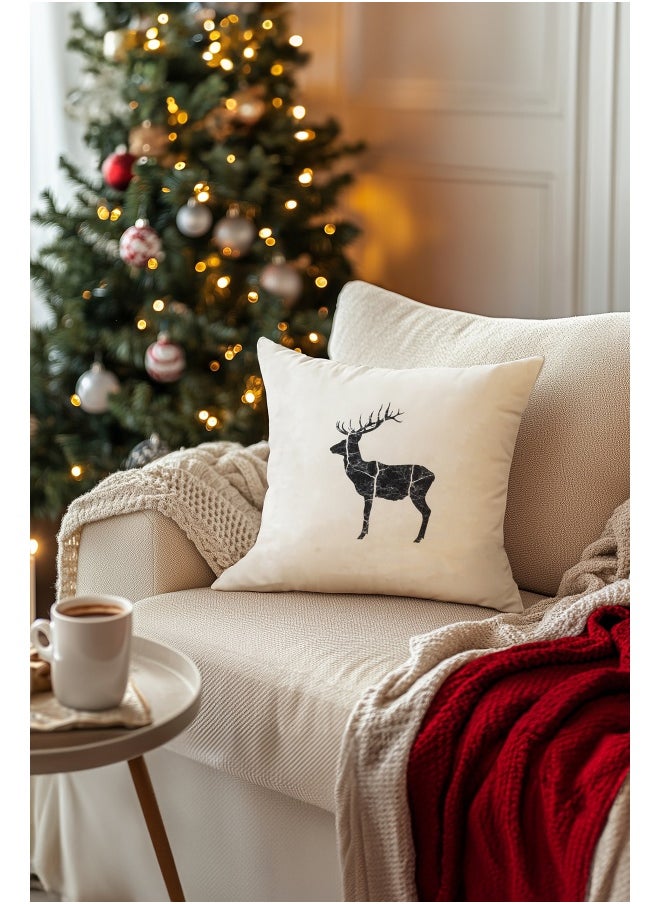 Koza Home Charm Black Deer Printed White Cushion 43X43 35263A 43 x 43