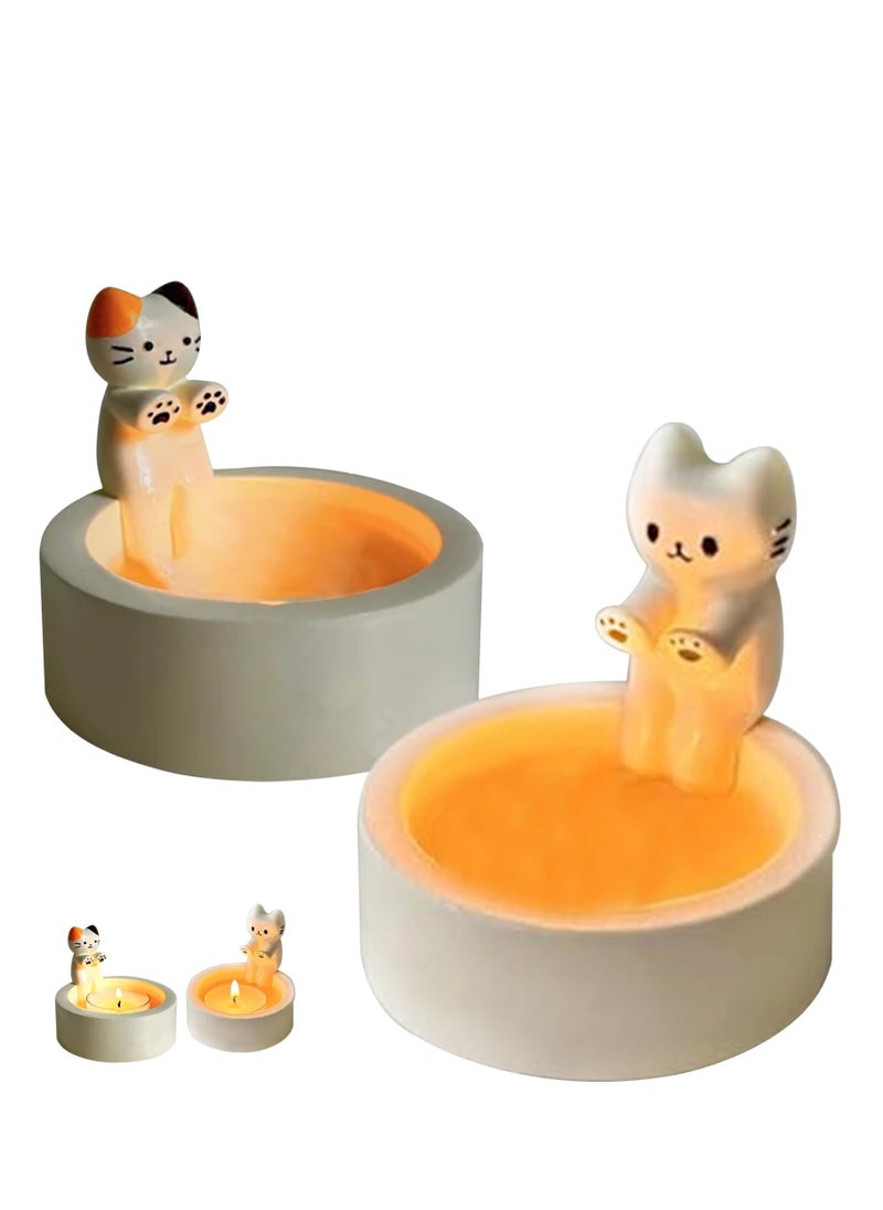 Cartoon Kitten Candle Holder, 2PCS Cat Candle Holder with Warming Cat Paws, Candle Holder Decor, Cute Cat Scented Candle Holder Home Decor, Gift for Cat Lover (Without Candle)