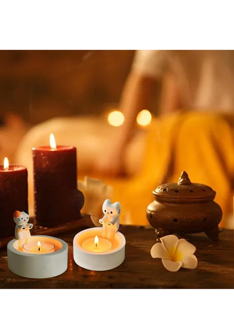 Cartoon Kitten Candle Holder, 2PCS Cat Candle Holder with Warming Cat Paws, Candle Holder Decor, Cute Cat Scented Candle Holder Home Decor, Gift for Cat Lover (Without Candle)
