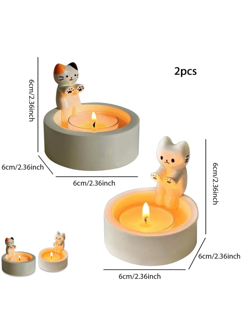 Cartoon Kitten Candle Holder, 2PCS Cat Candle Holder with Warming Cat Paws, Candle Holder Decor, Cute Cat Scented Candle Holder Home Decor, Gift for Cat Lover (Without Candle)