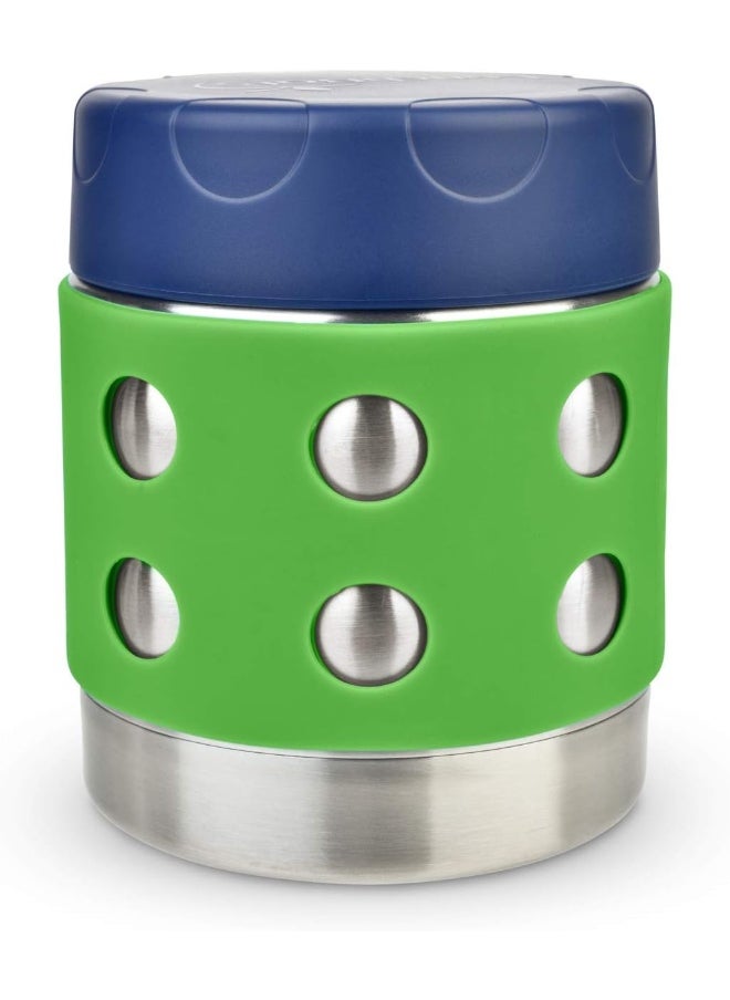 LunchBots Thermal 8 oz Triple Insulated Thermos - Hot 6 Hours or Cold 12 Hours - Leak Proof Thermos Soup Jar - All Stainless Interior - Navy Lid - Green Dots