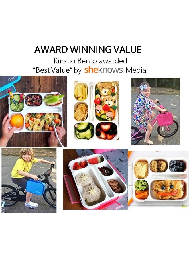 kinsho Bento-Box with Insulated Lunch Bag Set. 2 Lunch-Boxes for Kids, Adults. Slim Leak-proof Bentoboxes. BPA Free. Fork & Spoon Utensils. Blue & Pink, Large