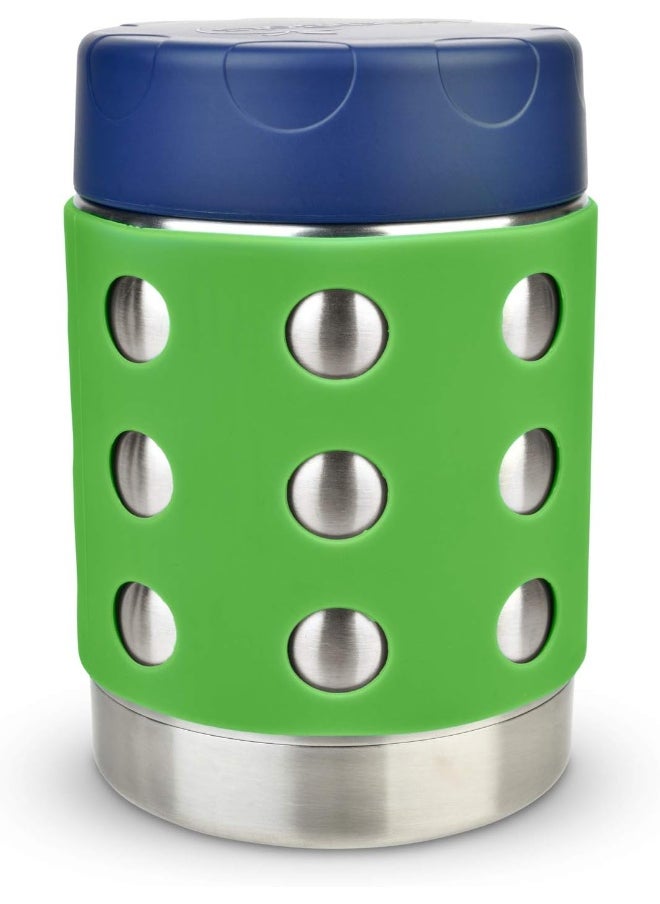 LunchBots Thermal 12 oz Triple Insulated Thermos - Hot 6 Hours or Cold 12 Hours - Leak Proof Thermos Soup Jar - All Stainless Interior - Navy Lid - Green Dots