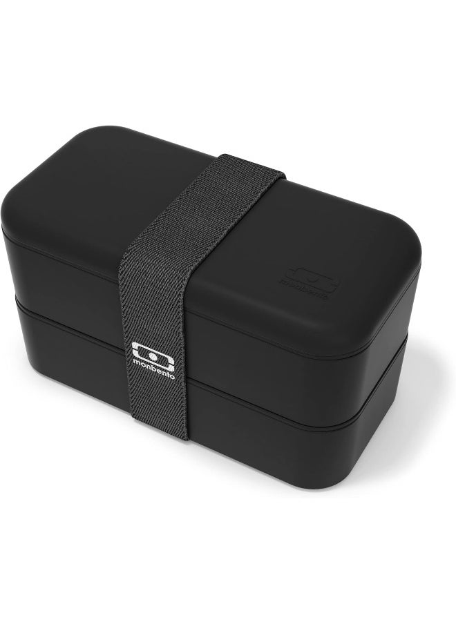 monbento - Bento Box MB Original Onyx with Compartments - 2 Tier Leakproof Lunch Box for Work Lunch Packing and Meal Prep - BPA Free - Food Grade Safe Food Containers - Black