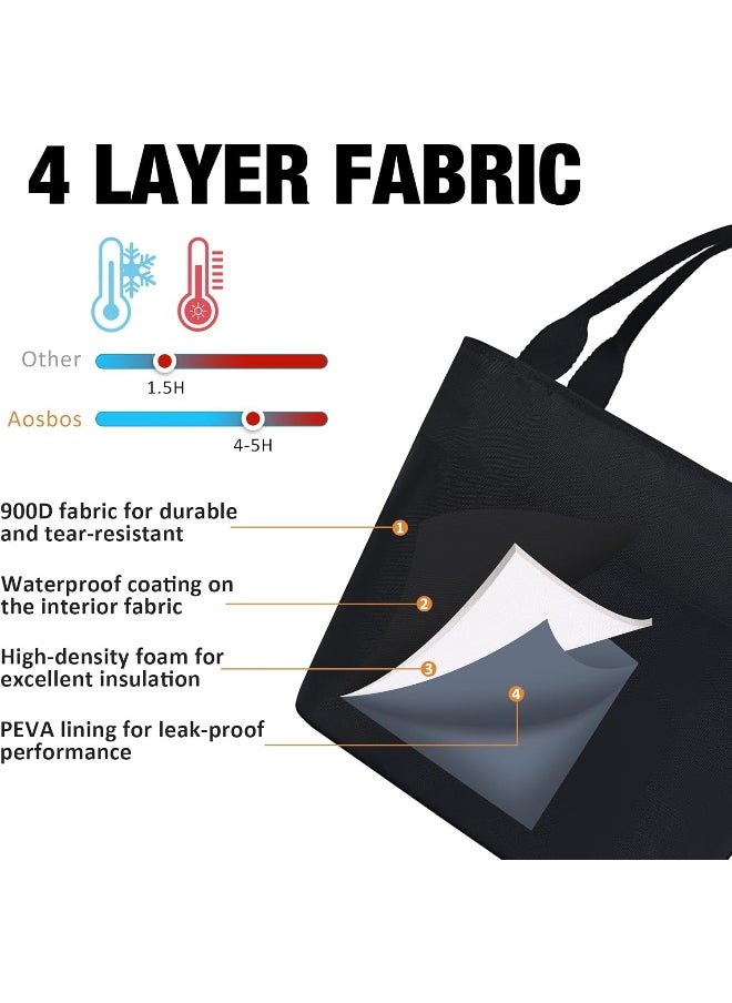 Aosbos Lunch Bags for Women Insulated Food Tote Bag Cooler Box Adult Men Kids (Black)