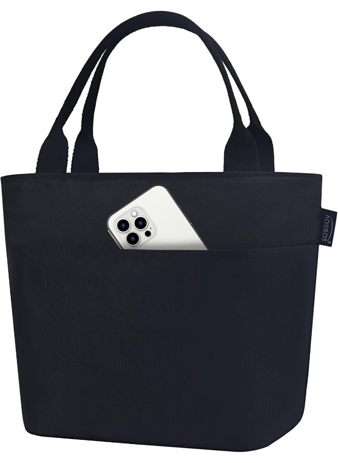 Aosbos Lunch Bags for Women Insulated Food Tote Bag Cooler Box Adult Men Kids (Black)