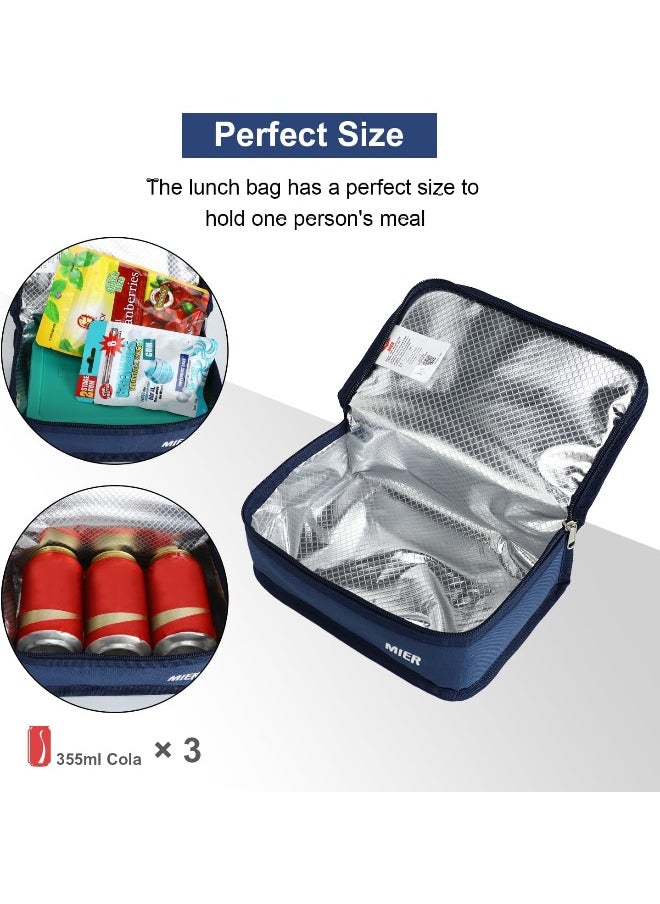 MIER Portable Thermal Insulated Cooler Bag Mini Lunch Bag for Kids, Navy Blue
