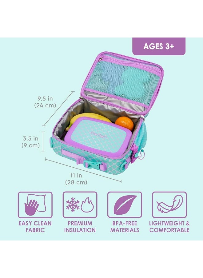 Bentgo Kids Lunch Bag - Durable, Double Insulated, Water-Resistant Fabric, Interior & Exterior Zippered Pockets, Water Bottle Holder - Ideal for Children 3+ (Mermaid)