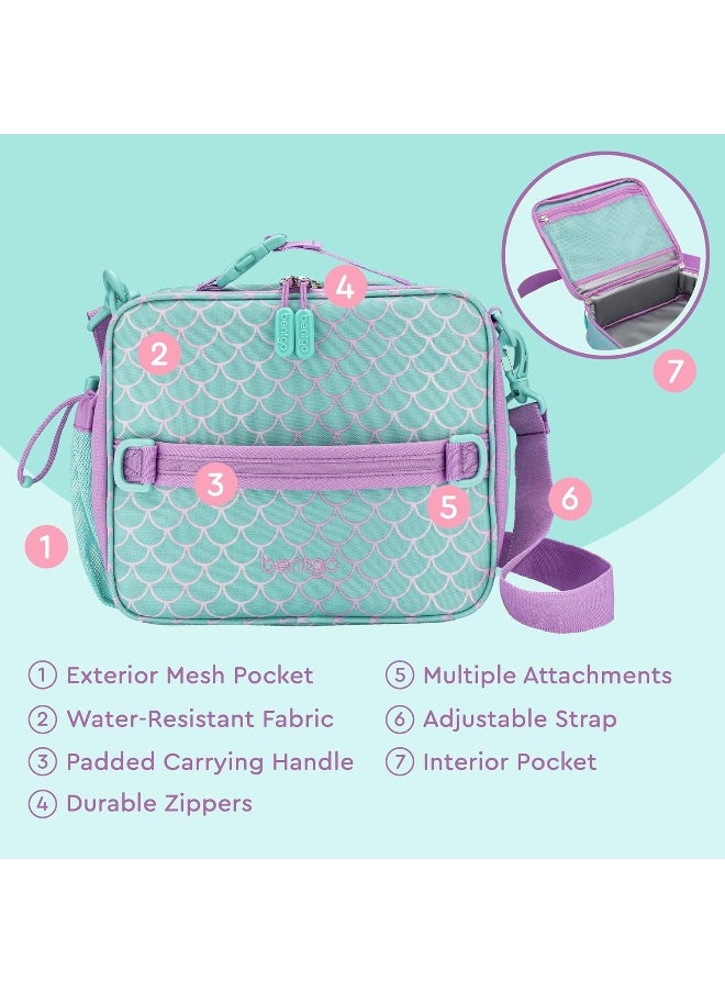 Bentgo Kids Lunch Bag - Durable, Double Insulated, Water-Resistant Fabric, Interior & Exterior Zippered Pockets, Water Bottle Holder - Ideal for Children 3+ (Mermaid)