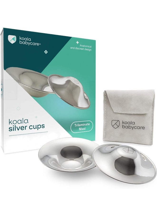 Koala Babycare The Original Silver Nursing Cups - Nipple Shields for Nursing Newborn -Breastfeeding Essentials - Protect and Soothe - Tri-Laminate Silver (Trilaminate Silver, Maxi)
