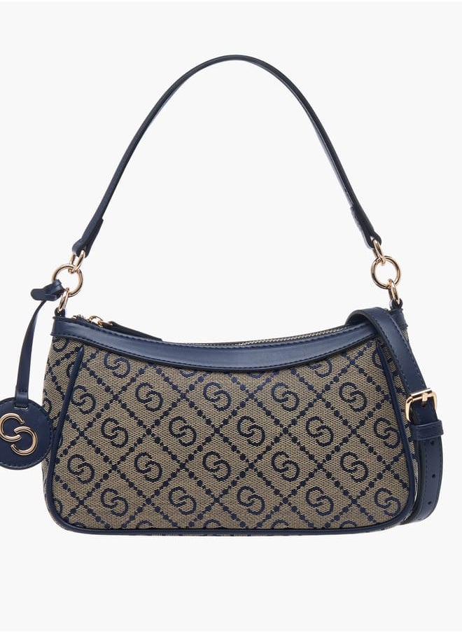 Women Jacquard Monogram Shoulder Bag with Zip Closure