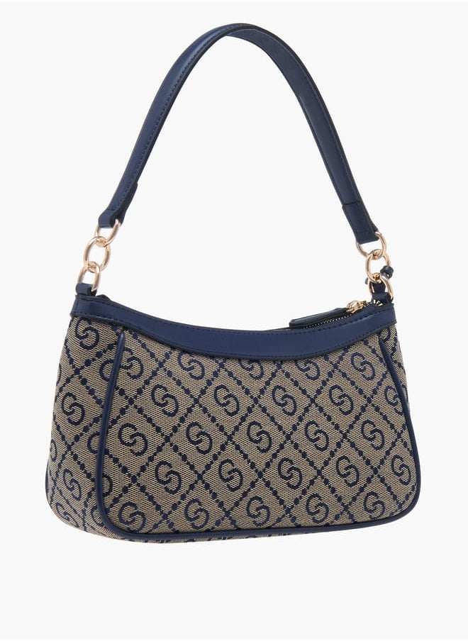 Women Jacquard Monogram Shoulder Bag with Zip Closure