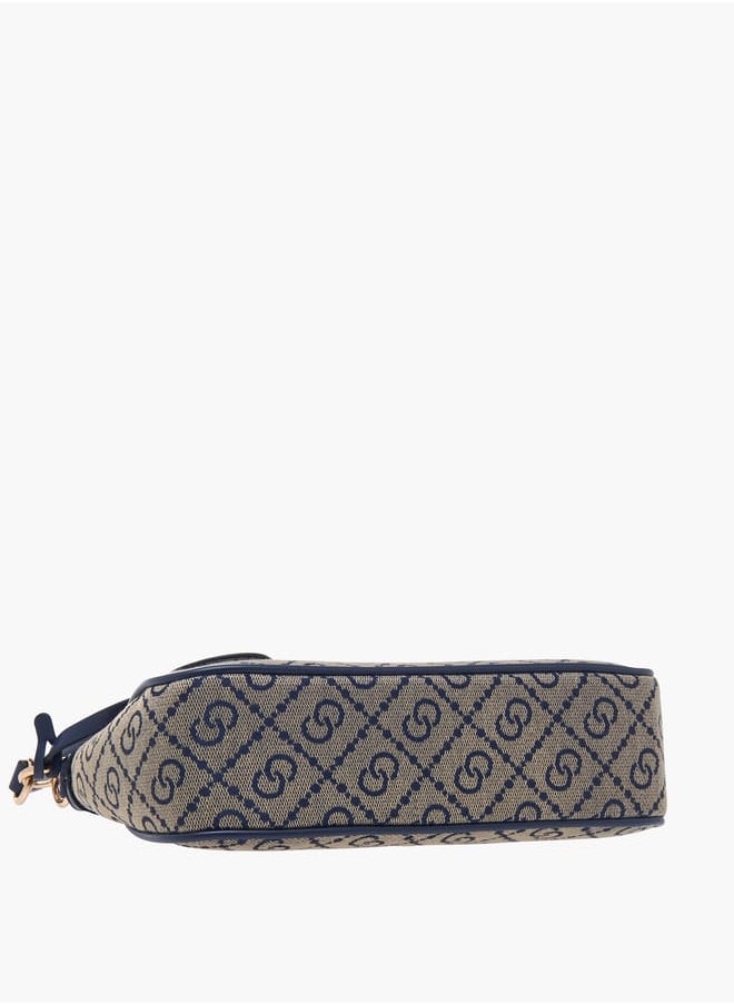 Women Jacquard Monogram Shoulder Bag with Zip Closure