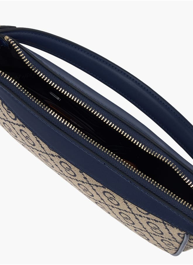 Women Jacquard Monogram Shoulder Bag with Zip Closure