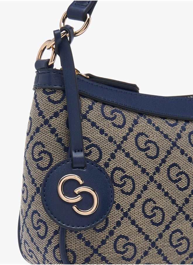 Women Jacquard Monogram Shoulder Bag with Zip Closure