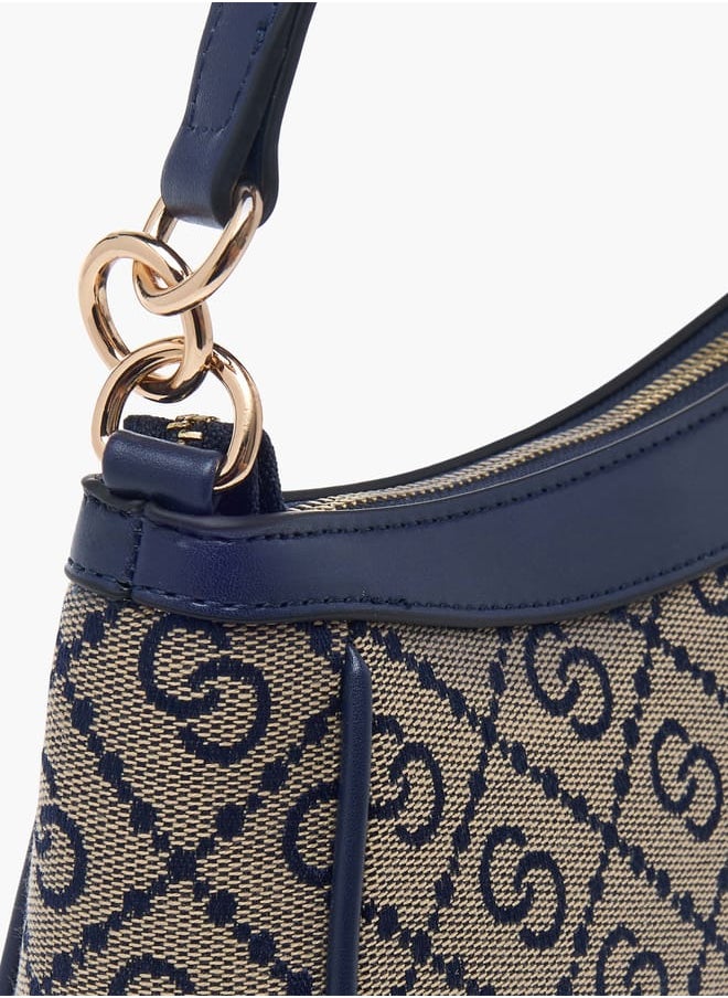 Women Jacquard Monogram Shoulder Bag with Zip Closure