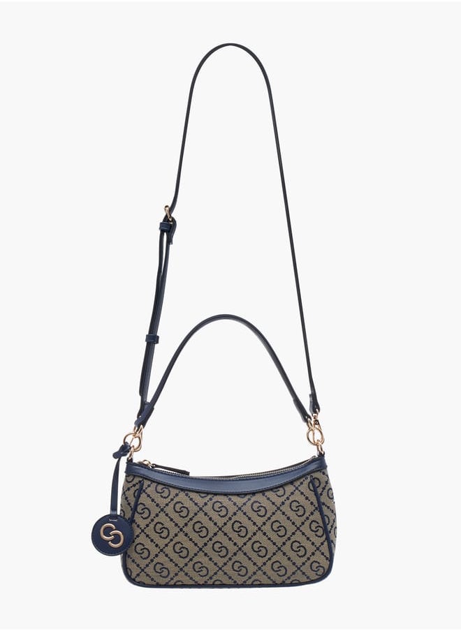Women Jacquard Monogram Shoulder Bag with Zip Closure