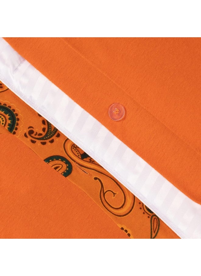 Superior Premium Cotton Flannel Duvet Cover Set, All Season 100% Brushed Cotton Flannel Bedding, 3-Piece Set with Duvet Cover and Pillow Shams - Pumpkin Paisley, Full/Queen