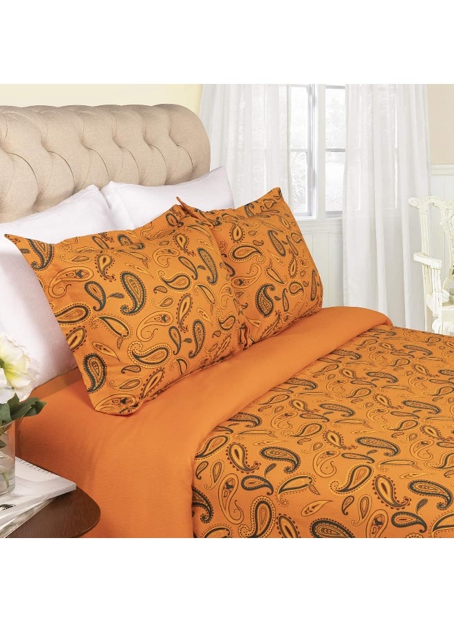 Superior Premium Cotton Flannel Duvet Cover Set, All Season 100% Brushed Cotton Flannel Bedding, 3-Piece Set with Duvet Cover and Pillow Shams - Pumpkin Paisley, Full/Queen