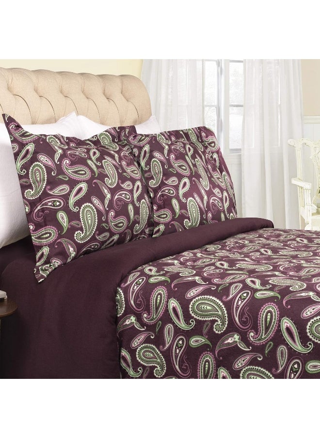 Superior Premium Cotton Flannel Duvet Cover Set, All Season 100% Brushed Cotton Flannel Bedding, 2-Piece Set with Duvet Cover and Pillow Sham - Purple Paisley, Twin