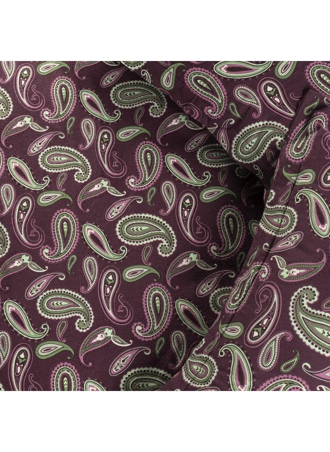Superior Premium Cotton Flannel Duvet Cover Set, All Season 100% Brushed Cotton Flannel Bedding, 2-Piece Set with Duvet Cover and Pillow Sham - Purple Paisley, Twin