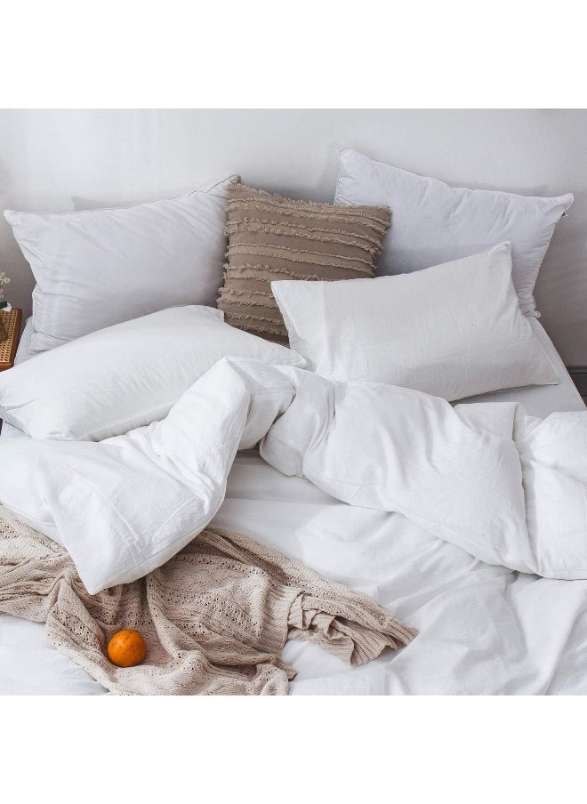 MooMee Bedding Duvet Cover Set 100% Washed Cotton Linen Like Textured Breathable Durable Soft Comfy (Off White, King)