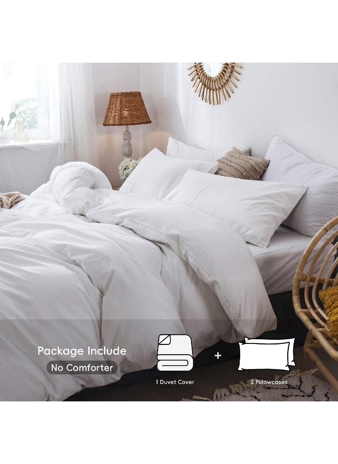 MooMee Bedding Duvet Cover Set 100% Washed Cotton Linen Like Textured Breathable Durable Soft Comfy (Off White, King)