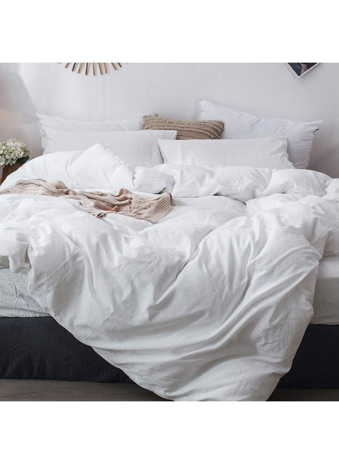 MooMee Bedding Duvet Cover Set 100% Washed Cotton Linen Like Textured Breathable Durable Soft Comfy (Off White, King)