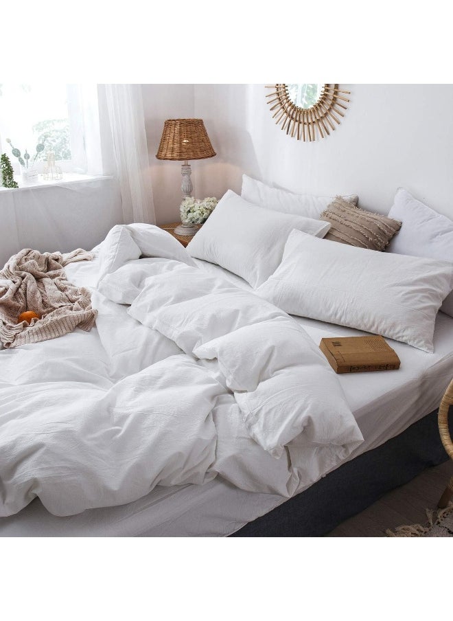 MooMee Bedding Duvet Cover Set 100% Washed Cotton Linen Like Textured Breathable Durable Soft Comfy (Off White, King)