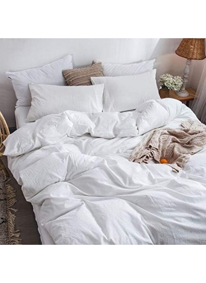 MooMee Bedding Duvet Cover Set 100% Washed Cotton Linen Like Textured Breathable Durable Soft Comfy (Off White, King)
