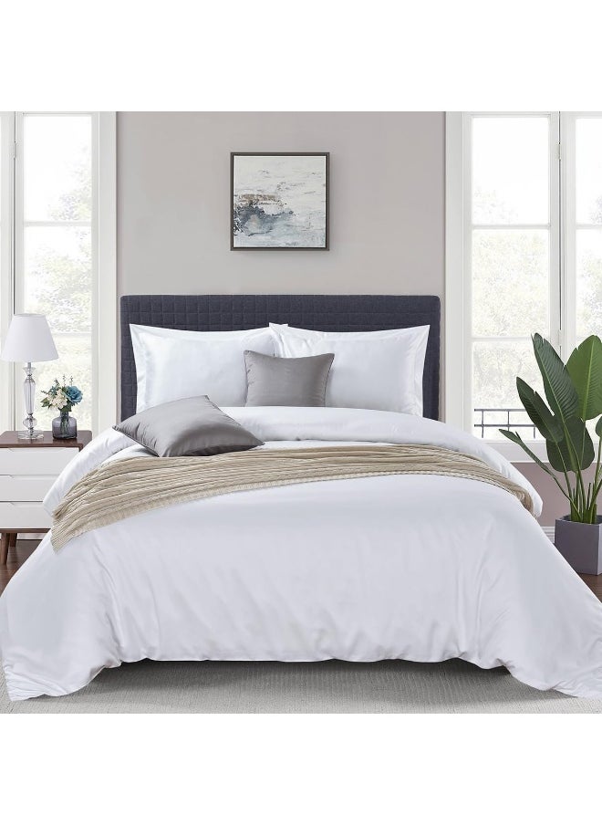 Royal Hotel Bedding 100% Viscose Duvet Cover, Viscose from Bamboo, Comforter Cover - Duvet Cover Set with Corner Ties and Button Closer, King/Cal King Size White