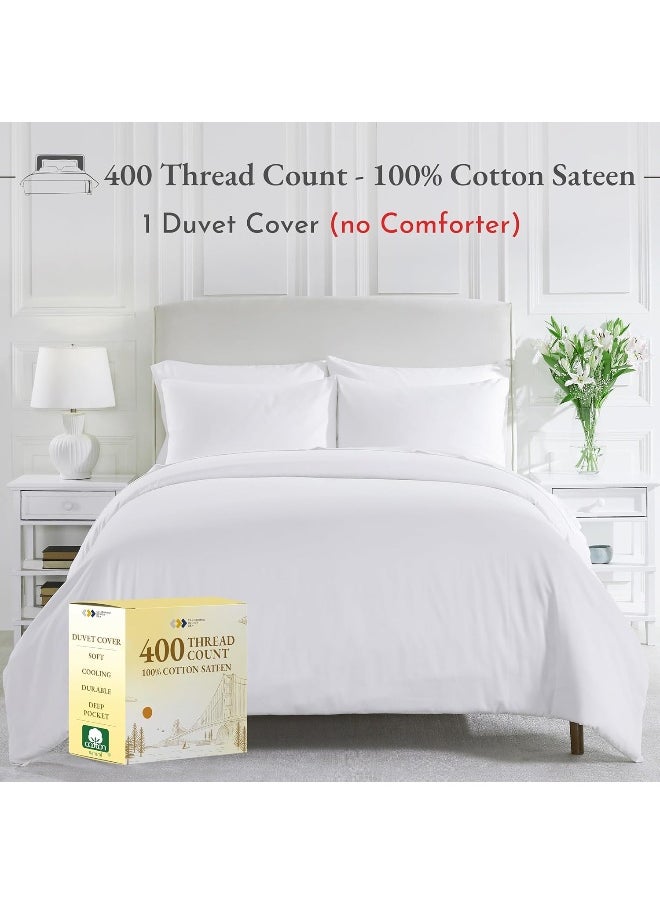 California Design Den Cotton Duvet Cover Set (400 Thread Count, Pure White, King)