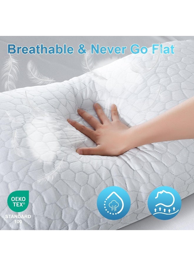 Qutool Cooling Bed Soft Pillows for Sleeping - Adjustable Gel Shredded Memory Foam Pillow - Hypoallergenic Bamboo Pillows for Side Back Sleepers + Washable Removable Cover Queen Size Queen White