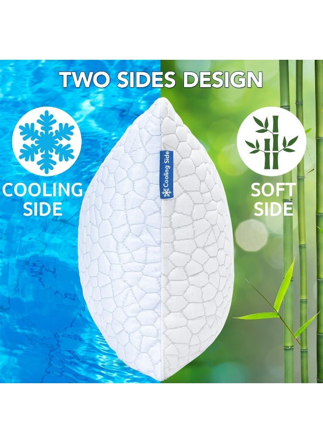Qutool Cooling Bed Soft Pillows for Sleeping - Adjustable Gel Shredded Memory Foam Pillow - Hypoallergenic Bamboo Pillows for Side Back Sleepers + Washable Removable Cover Queen Size Queen White