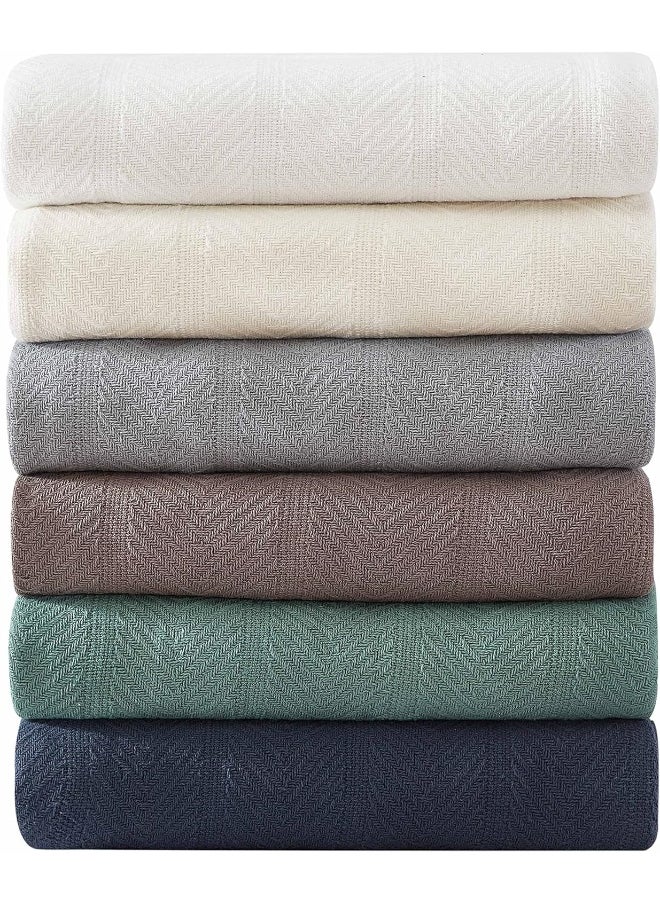 Eddie Bauer - Twin Blanket, Lightweight Cotton Bedding, Home Decor for All Seasons (Herringbone Bone, Twin)