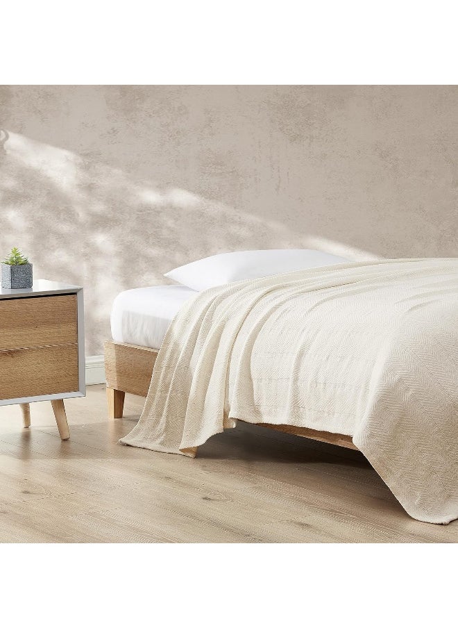 Eddie Bauer - Twin Blanket, Lightweight Cotton Bedding, Home Decor for All Seasons (Herringbone Bone, Twin)