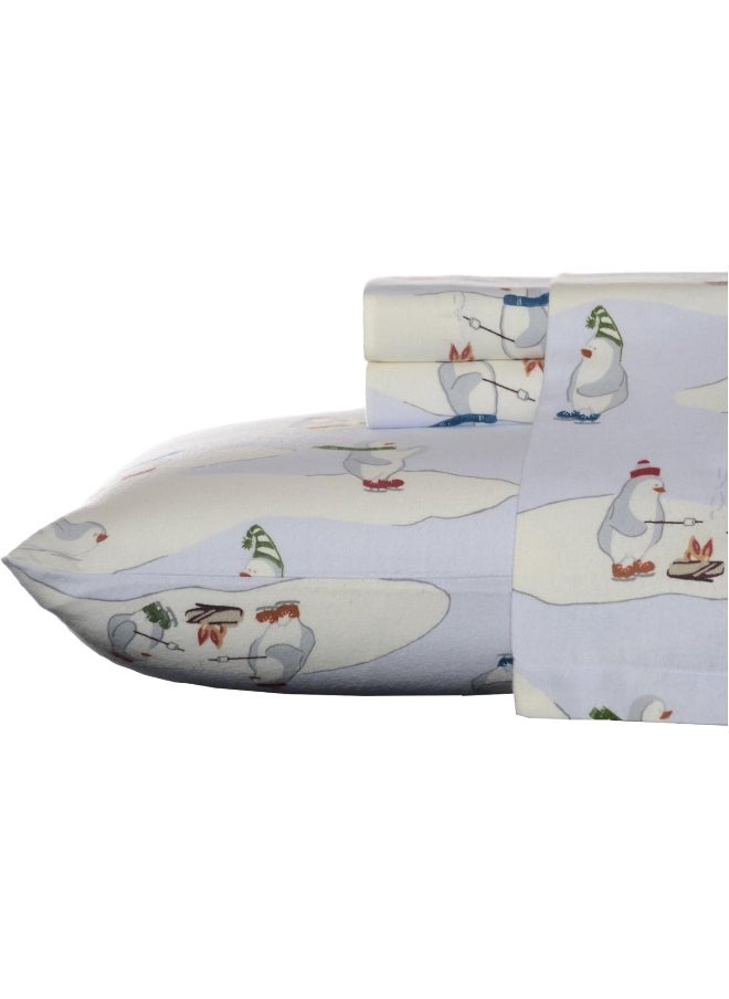 Eddie Bauer - King Sheets, Cotton Flannel Bedding Set, Brushed for Extra Softness, Cozy Home Decor (Skating Penguin, King)