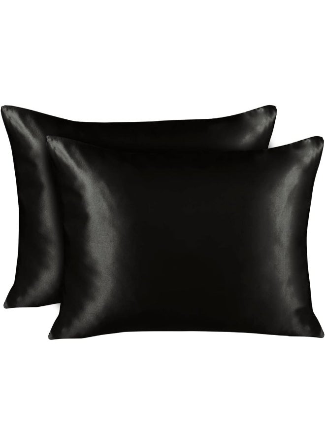 ShopBedding Luxury Satin Pillowcase for Hair – Queen Satin Pillowcase with Zipper, Black (Pillowcase Set of 2) – Blissford