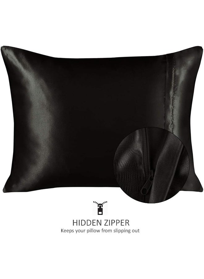 ShopBedding Luxury Satin Pillowcase for Hair – Queen Satin Pillowcase with Zipper, Black (Pillowcase Set of 2) – Blissford