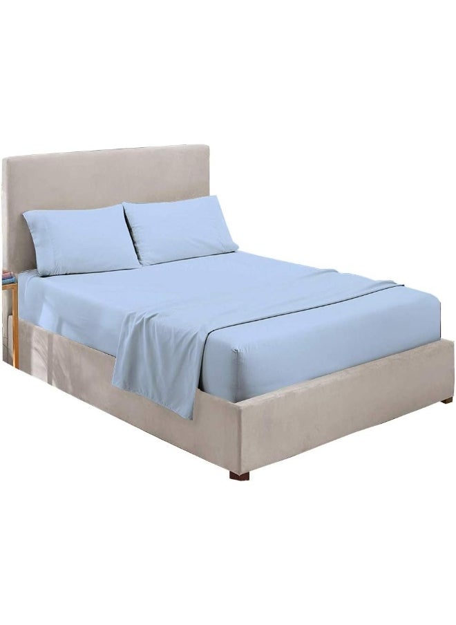 Extra Deep Sheets-Cotton Bed Sheets - 100% Cotton - 22 Inch Extra deep Pocket Fitted Sheet with Elastic All Around (4 Pcs Sheet Set) - (Light Blue Solid - King Size)