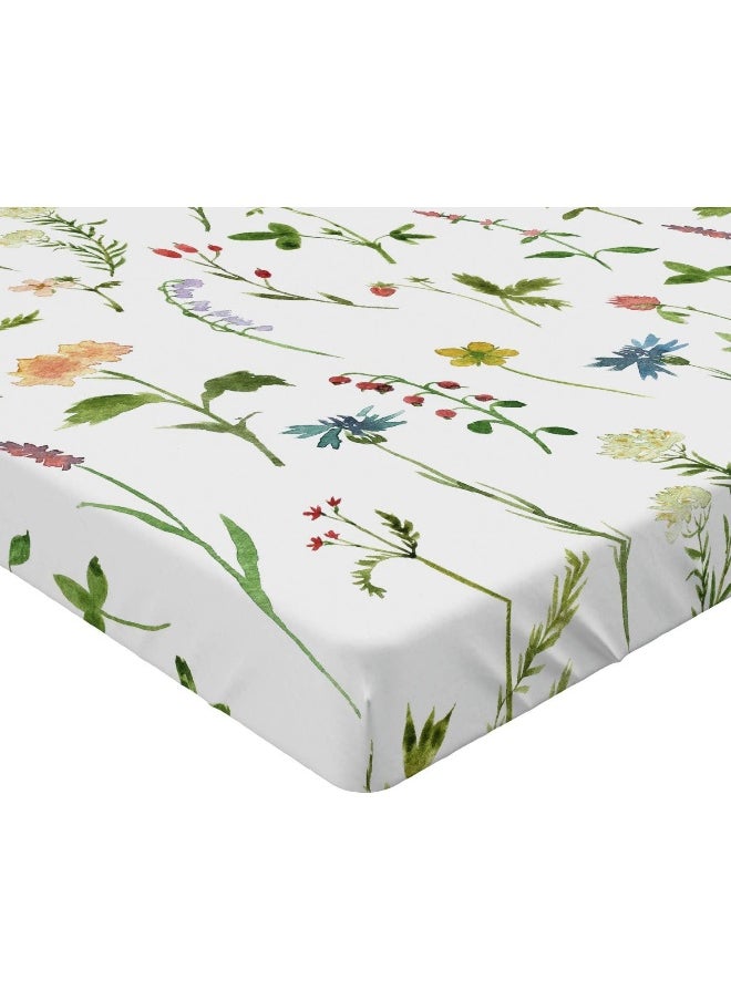 Ambesonne Floral Fitted Sheet, Spring Season Themed Watercolors Painting of Herbs Flowers Botany Garden Art, Bed Cover with All-Round Elastic Deep Pocket for Comfort, Queen Size, Yellow Green