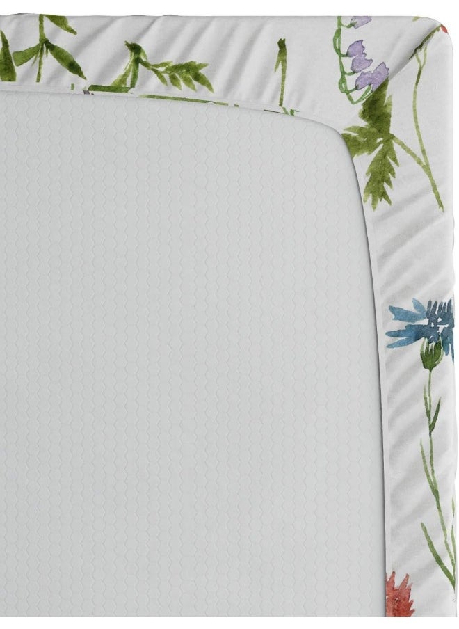 Ambesonne Floral Fitted Sheet, Spring Season Themed Watercolors Painting of Herbs Flowers Botany Garden Art, Bed Cover with All-Round Elastic Deep Pocket for Comfort, Queen Size, Yellow Green