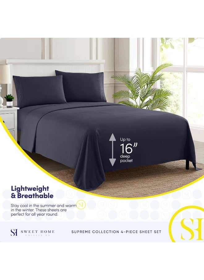 1800 Thread Count Sheet Set - Soft Egyptian Quality Brushed Microfiber Sheets - Luxury Bedding Set with Flat Sheet, Fitted Sheet, 2 Pillow Cases, Navy