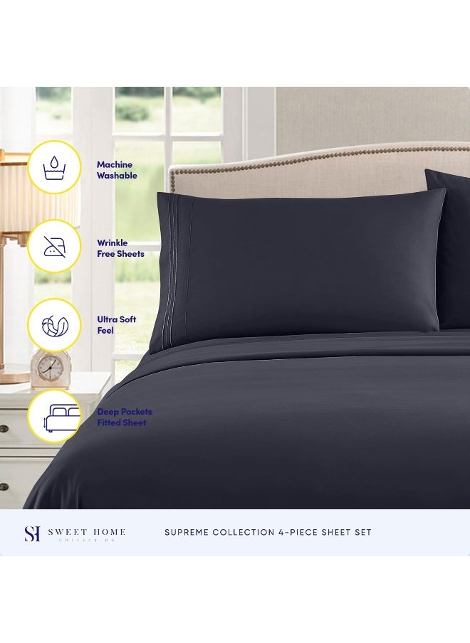 1800 Thread Count Sheet Set - Soft Egyptian Quality Brushed Microfiber Sheets - Luxury Bedding Set with Flat Sheet, Fitted Sheet, 2 Pillow Cases, Navy