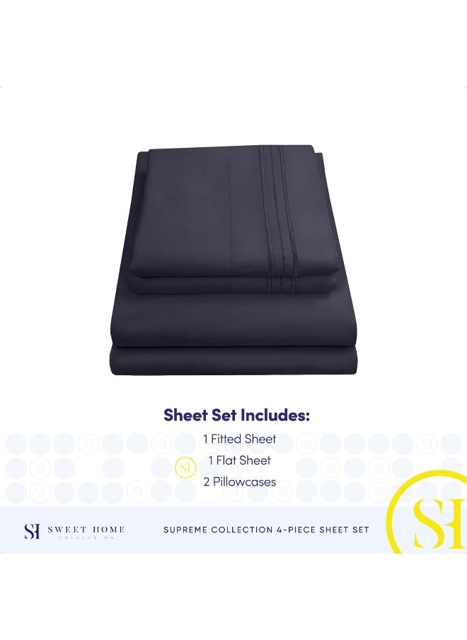 1800 Thread Count Sheet Set - Soft Egyptian Quality Brushed Microfiber Sheets - Luxury Bedding Set with Flat Sheet, Fitted Sheet, 2 Pillow Cases, Navy